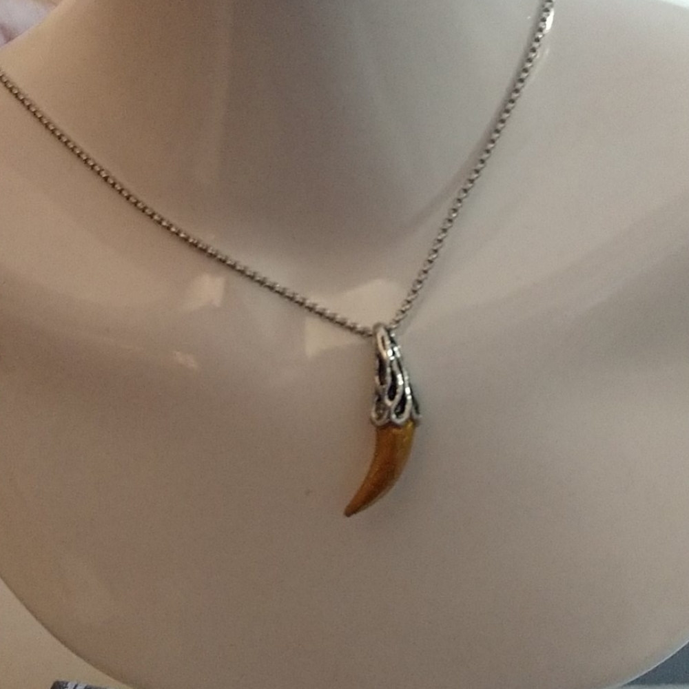 New Stainless Wolf Tooth pendant with Chain - Picture 2 of 14